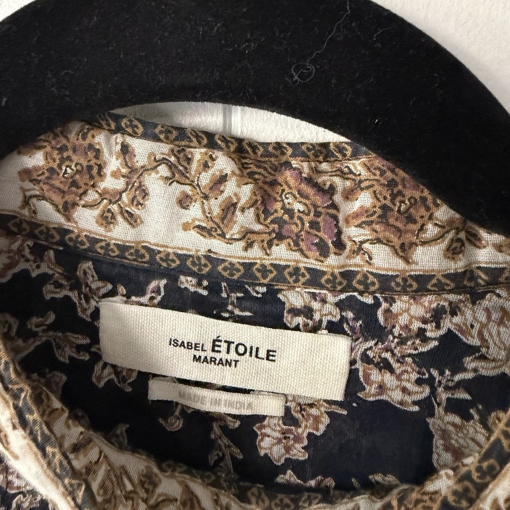 Isabel Marant Étoile Vega Top Size 36 Navy Floral High Neck Cotton Blouse - Picture 3 of 13
